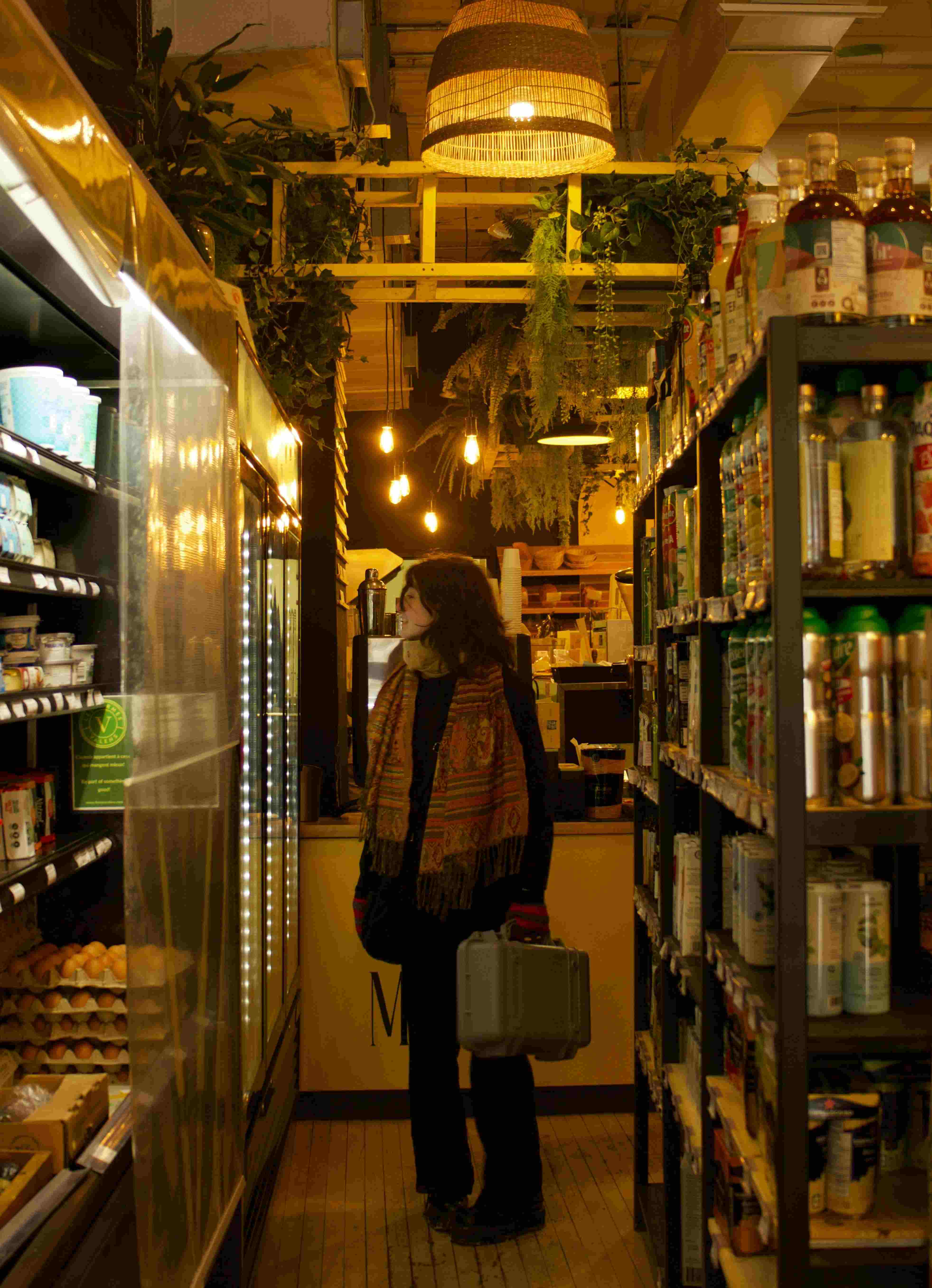 Indoor marketplace with vendors and customers